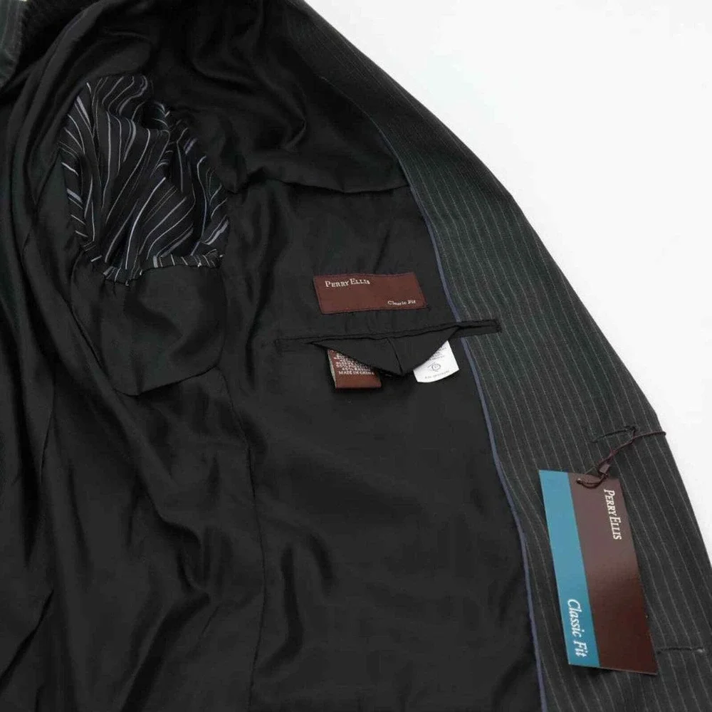 Perry Ellis Pinstripe Blazer Classic Fit Charcoal Gray Business Casual 42R